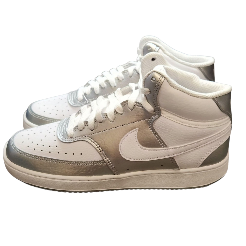 NEW Nike Court Vision Mid Women’s Metallic Silver White Size 8.5, 9